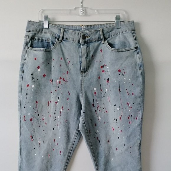 New York & Company Womens Navy Blue Paint Splattered Denim Skinny Jeans Size 16 - Picture 2 of 7